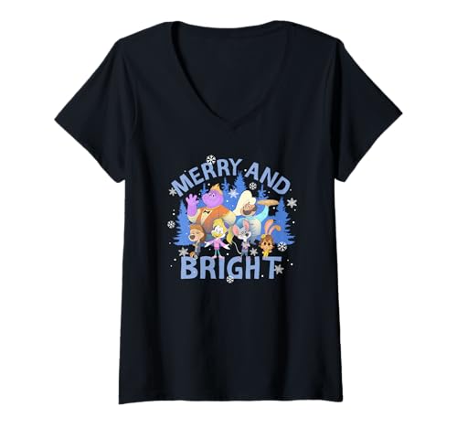 Damen Chuck E. Cheese Christmas Merry And Bright Group Shot T-Shirt mit V-Ausschnitt von Chuck E. Cheese