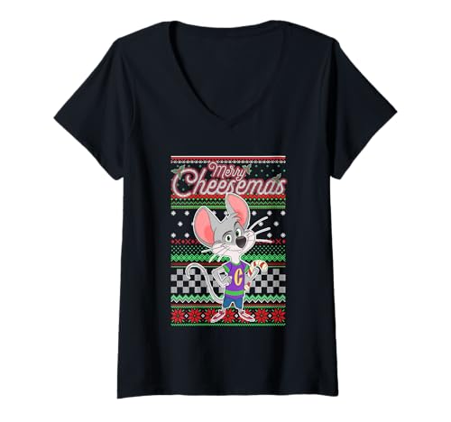 Damen Chuck E. Cheese Christmas Merry Cheesemas Ugly Sweater T-Shirt mit V-Ausschnitt Damen Chuck E. Cheese Christmas Merry Cheesemas Ugly Sweater T-Shirt mit V-Ausschnitt von Chuck E. Cheese