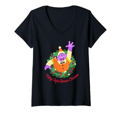 Damen Chuck E. Cheese Christmas Merry Robot Banana X-Mas Munch T-Shirt mit V-Ausschnitt von Chuck E. Cheese