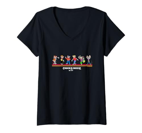Damen Chuck E. Cheese Est. 1977 Chuck E. Designs Through The Years T-Shirt mit V-Ausschnitt von Chuck E. Cheese