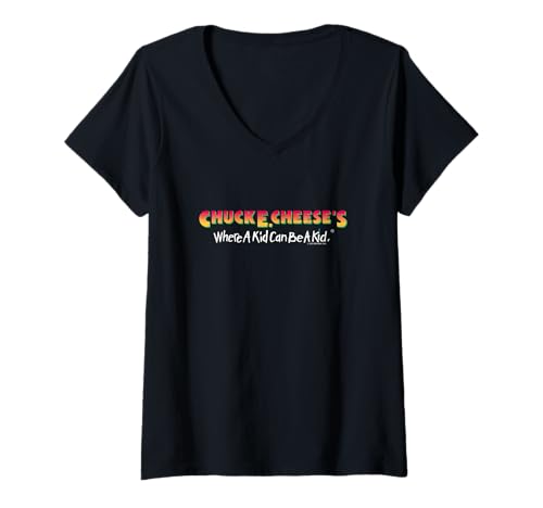 Damen Chuck E. Cheese's Where A Kid Can Be A Kid Distressed Logo T-Shirt mit V-Ausschnitt von Chuck E. Cheese