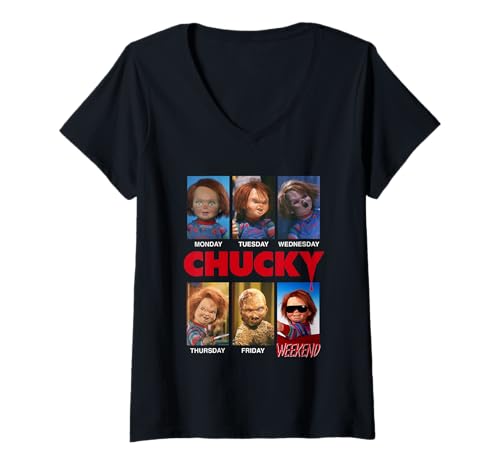 Damen Chucky Days of The Week Moods T-Shirt mit V-Ausschnitt von Chucky