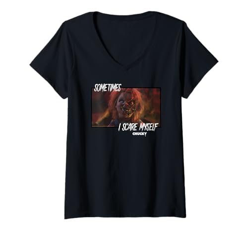 Damen Chucky Sometimes I Scare Myself T-Shirt mit V-Ausschnitt Damen Chucky Sometimes I Scare Myself T-Shirt mit V-Ausschnitt von Chucky