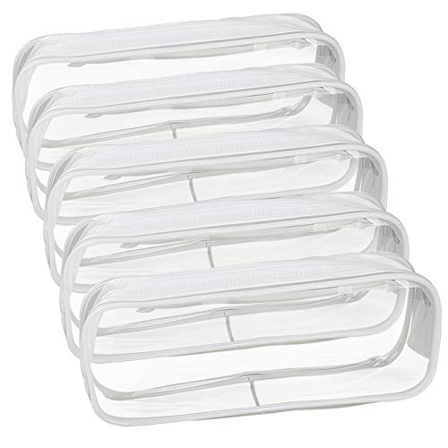Chudian 5 Stück Durchsichtige Federmäppchen Klare Bleistiftbeutel mit Reißverschluss Transparente Mäppchen Groß Kapazität PVC Wasserdicht Schlamppermäoochen für Studenten Mädchen Schreibwaren von Chudian