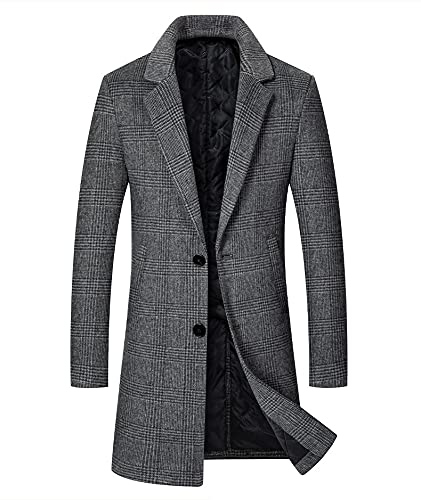Chuengyu Herren Trenchcoat Wollmischung Top Dicker Wollmantel Winter Lang Einreihe-Knöpfen Klassische modischer Business Mantel Schlank Lange Jacke Business Wollmantel(Grey,XS) von Chuengyu