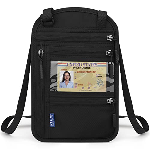 ChuerTech Brustbeutel Herren und Damen, Reisepass Organizer Tasche RFID, Sicherheitstasche Reise Zubehör Flugticket Tasche, Brusttasche für Smartphone Reise-Dokumente Passport Geld - Schwarz von ChuerTech