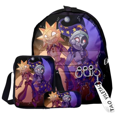 Chukamalilayi FNAF Rucksack-Set, 3-teilig, Schülerbedarfsset, Sicherheitsverletzung, 3D-Druck, Schultasche, einzelne Umhängetasche, Federmäppchen für Jungen, Mädchen, Schüler, Typ29, Backpack von Chukamalilayi