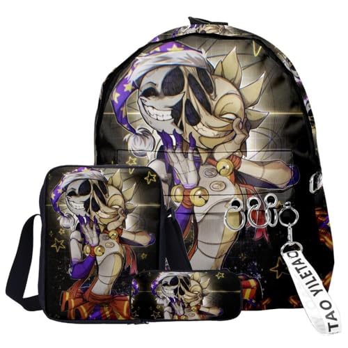 Chukamalilayi FNAF Rucksack-Set, 3-teilig, Schülerbedarfsset, Sicherheitsverletzung, 3D-Druck, Schultasche, einzelne Umhängetasche, Federmäppchen für Jungen, Mädchen, Schüler, Type7, Backpack von Chukamalilayi