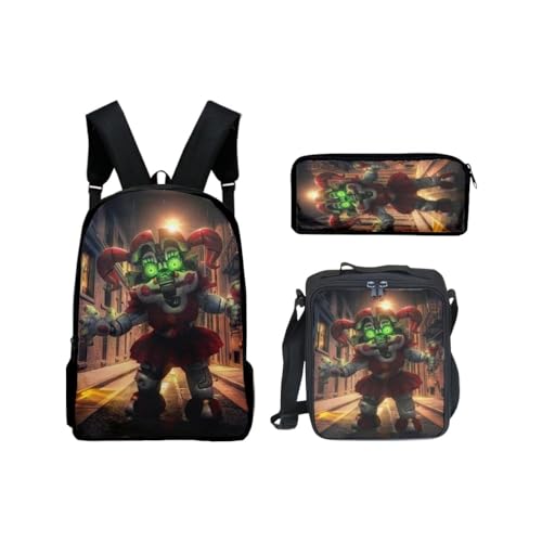 Chukamalilayi Five Nights Game Rucksack Sundrop Moondrop Student Bag Security Breach Schulranzen FNAF Schultertasche Federmäppchen 3-teiliges Set, Typ7, 40*30*16cm, Casual von Chukamalilayi