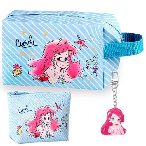 Cartoon Kosmetiktasche Mädchen- Meerjungfrau Reise Kosmetiktasche Süße Organizer Schminktasche mit Schlüsselanhänger Kinder Münzbeutel Travel Kulturtasche Makeup Bag Tasche Handtasche,Geschenk Mädchen von Chukua
