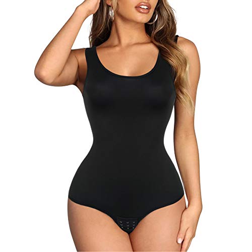 CHUMIAN Damen Bodysuit Shapewear Figurformender Bauchweg Body Shaper Waist Trainer Stark Formende Bodys Tank Tops Taillenformer Miederbody Shaping Unterwäsche (Schwarz, Large) von CHUMIAN