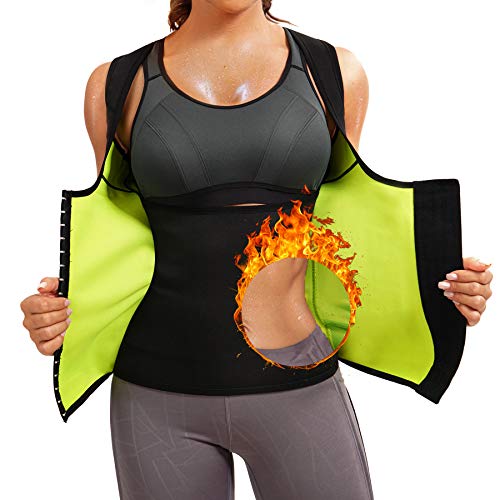 CHUMIAN Damen Sauna Schwitzeffekt Training TankTop Unterbrust Taillenformer Korsett Neopren Abnehmen Shirt Bauchweg Shapewear Fitness Figurformender Body Weste (Schwarz, S) von CHUMIAN