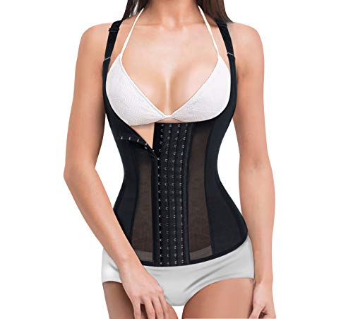 CHUMIAN Damen figurformend Unterbrustkorsett Taillenformer stark formend Bauchweg Körperformer Mieder Verstellbar Oberteil Shapewear (schwarz, L) von CHUMIAN