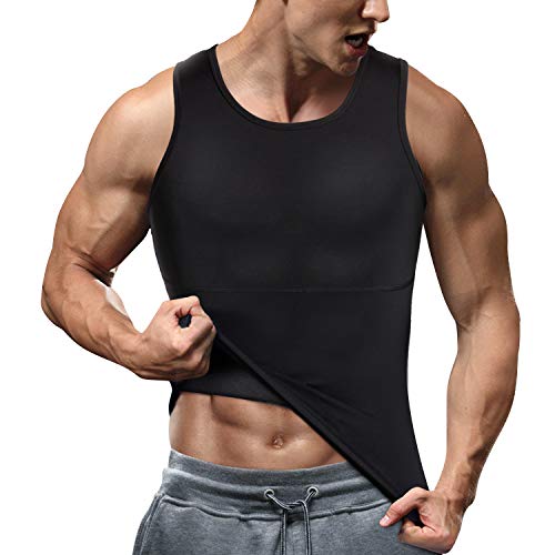 Chumian Herren Kompression Unterhemd Shapewear Bauch Weg Sport Fitness Figurformende Abnehmen Body Shaper Tank Top, Schwarz, 3XL von CHUMIAN