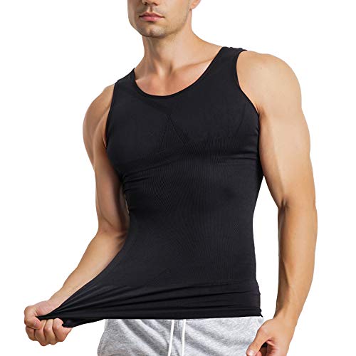 CHUMIAN Kompressions-T-Shirt für Herren, Tanktop für Fitness, schlankes T-Shirt, Schwarz Medium-Large von CHUMIAN