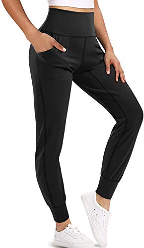 CHUMIAN Yoga-Hose für Damen, Jogging, Leggings, Sport, hohe Taille, mit Taschen, Fitnessstudio, Workout, Schwarz XXL von CHUMIAN