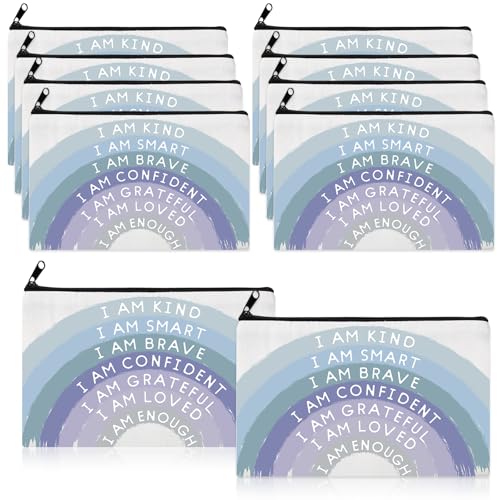 Chunful Inspirierende Make-up-Taschen aus Segeltuch für Damen, Geschenk zum Schulabschluss, Regenbogenfarben, Kosmetiktaschen mit Reißverschluss, Freundschaftsgeschenk, Reise-Kulturbeutel, 10 Stück Chunful Inspirierende Make-up-Taschen aus Segeltuch für Damen, Geschenk zum Schulabschluss, Regenbogenfarben, Kosmetiktaschen mit Reißverschluss, Freundschaftsgeschenk, Reise-Kulturbeutel, 10 Stück von Chunful
