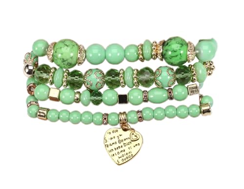 ChungLong0593 Bohemia Herz Münze mehrschichtige Perlen Stretch Armbänder Set bunte Kristallglasperlen Sommer elastische Armbänder für Frauen Strand Urlaub, M, Zink, Kein Edelstein von ChungLong0593