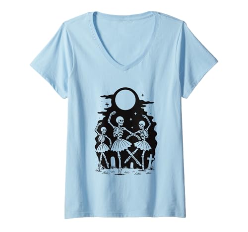 Damen Mondschein-Ballerinas im Gothic-Tanz-Design T-Shirt mit V-Ausschnitt Damen Mondschein-Ballerinas im Gothic-Tanz-Design T-Shirt mit V-Ausschnitt von Chunk By Chunk
