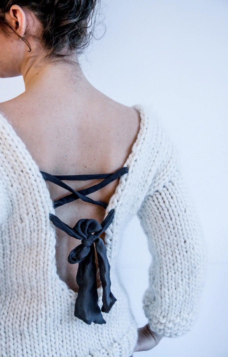 U-Ausschnitt/Rückenfreie Grobstrick Pullover/Luxus, Super Weiche Wolle, Gemütlich, Glamouröse Handarbeit/Süß U-Ausschnitt/Rückenfreie Grobstrick Pullover/Luxus, Super Weiche Wolle, Gemütlich, Glamouröse Handarbeit/Süß von ChunkyHanky