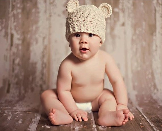 Baby-Mütze, 3 Bis 6 Monate Teddybär-Hut, Beige Mit Ohren. Super Für Photo Props. Baby-Dusche-Geschenk. Kinder von ChunkyMonkeyBeanies