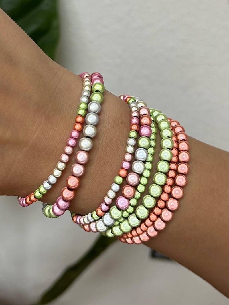 1 St. Armband 4-6mm Miracle Beads Pearl Magic 3D Illumination Acryl Y2K Grün Pastell Handgefertigt von Chunkypearls
