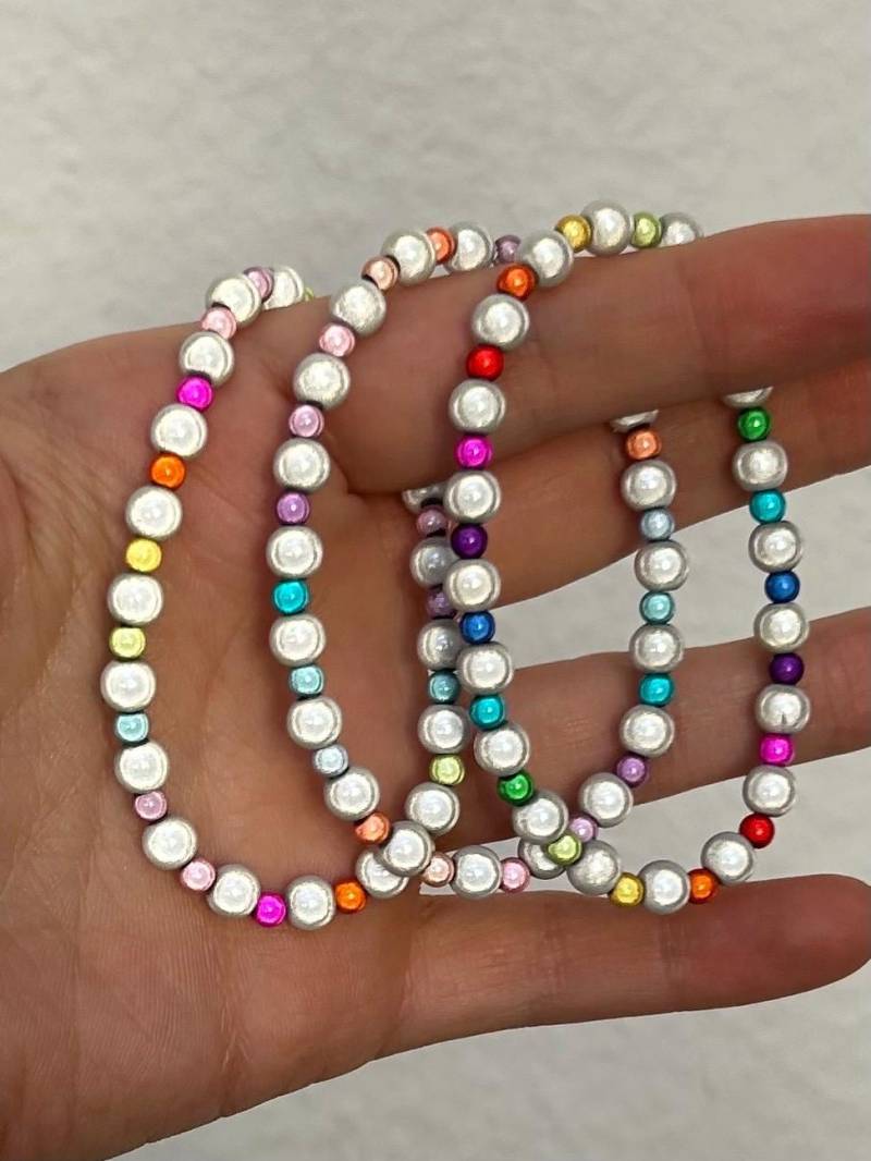 1st. Armband 4-6mm Miracle Beads Pearl Magic 3D Illumination Acryl Y2K Pastell Handgefertigt Regenbogen Neon von Chunkypearls