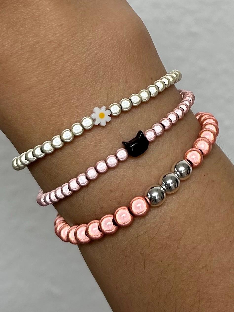 Personalisiertes Armband 4-6mm Miracle Beads Pearl Magic 3D Acryl Y2K Kinderarmband Handgefertigt Katze Blume Hämatit von Chunkypearls
