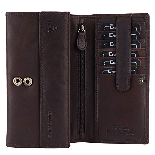 Chunkyrayan Echtleder Damen Geldbörse Hochwertig Vintage RFID Schutz inklusive Leder Schlüsselanhänger GB-15 Brown Madrid von Chunkyrayan