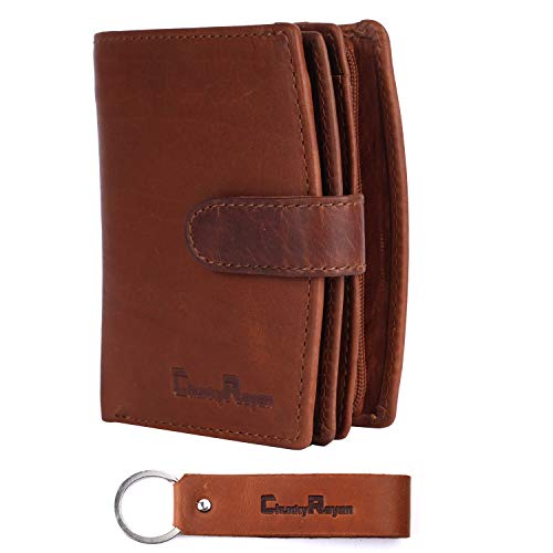 Chunkyrayan Echtleder Damen Geldbörse Hochwertig Vintage RFID Schutz inklusive Leder Schlüsselanhänger GB-17 Brown von Chunkyrayan