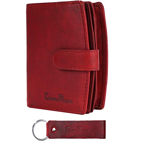 Chunkyrayan Echtleder Damen Geldbörse Hochwertig Vintage RFID Schutz inklusive Leder Schlüsselanhänger GB-17 Red von Chunkyrayan