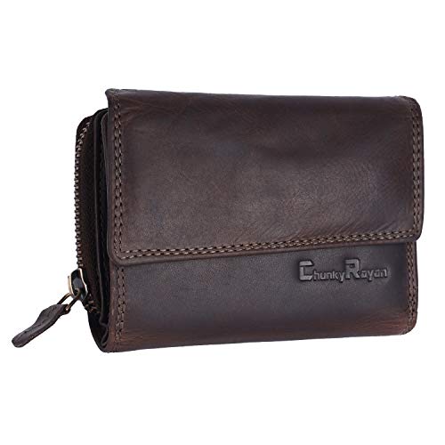 Chunkyrayan Echtleder Damen Geldbörse Hochwertig Vintage RFID Schutz inklusive Leder Schlüsselanhänger GB-18 Brown Madrid von Chunkyrayan