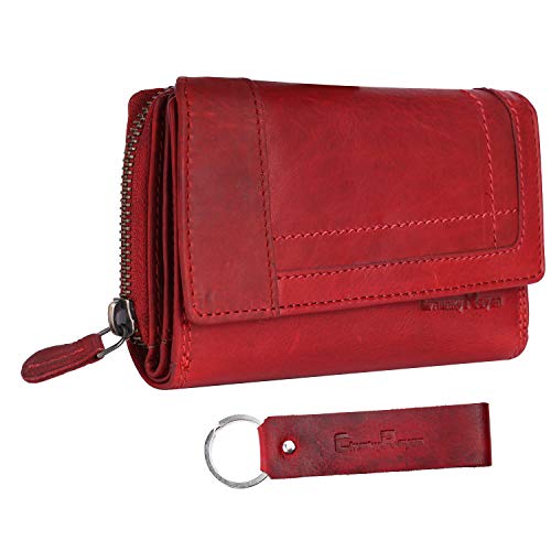 Chunkyrayan Echtleder Damen Geldbörse Hochwertig Vintage RFID Schutz inklusive Leder Schlüsselanhänger GB-23 Red von Chunkyrayan