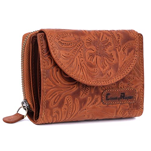 Chunkyrayan Echtleder Damen Geldbörse Hochwertig Vintage RFID Schutz inklusive Leder Schlüsselanhänger GB-3 Brown Flower von Chunkyrayan