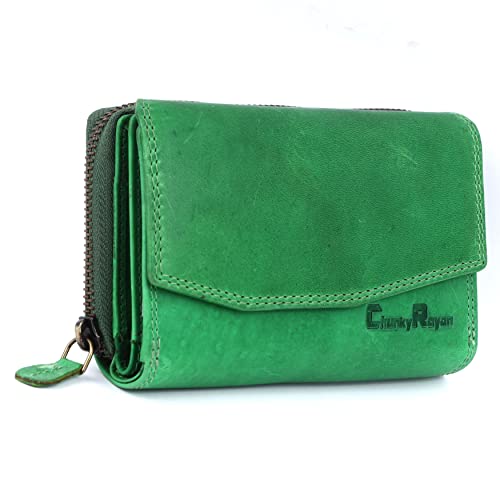 Chunkyrayan Echtleder Damen Geldbörse Hochwertig Vintage RFID Schutz inklusive Leder Schlüsselanhänger P GB-6 Green von Chunkyrayan