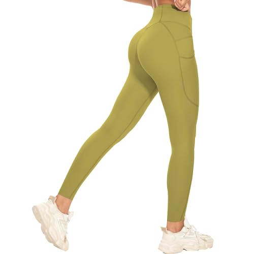 ChunyChi Sport Leggings Damen Lang Booty Scrunch mit Handytasche, Boom Booty Leggings Damen High Waist, Gym Yoga Fitness Sporthose Leggings, Fitnesshose kann gekürzt Werden von ChunyChi