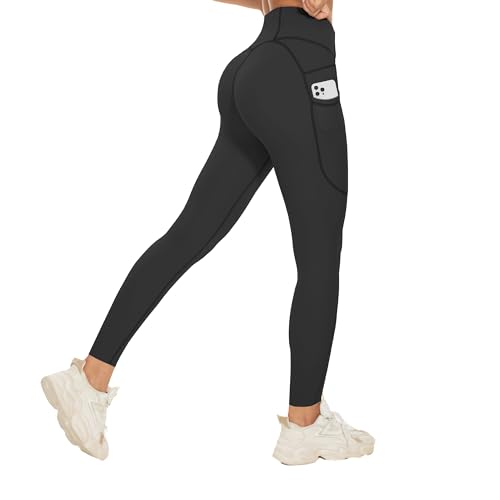 ChunyChi Sport Leggings Damen Lang Booty Scrunch mit Handytasche, Boom Booty Leggings Damen High Waist, Gym Yoga Fitness Sporthose Leggings, Fitnesshose kann gekürzt Werden von ChunyChi