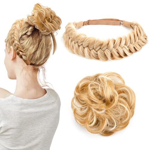 Chunyin 1 Kunsthaar Geflochtenes Stirnband 1 Haarreifen Zopf Geflochten Groß Dutt Trachten Haarband Unordentlich Dutt Extensions Fluffy Braids Wig Haarband Damen Bayerisch Bierfest(Schmutziges Gold) von Chunyin