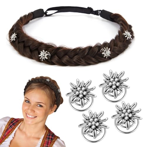 Chunyin Trachten Geflochten Haarband Dirndl Accessoires Damen Geflochtenes Zopf Stirnband Edelweiß Haarschmuck Trachtenschmuck Haaraccessoire Bayerisch Bierfest Dirndlschmuck(Dunkelbraun) von Chunyin