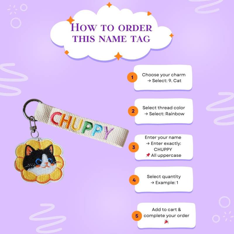 Personalisiertes Gesticktes Namensschild Schlüsselanhänger - Baumwollgurtband Mit Optionalem Anhänger von ChuppyCozy