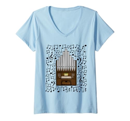 Damen Musiknoten für Kirchenorgel, Organist, Musiker T-Shirt mit V-Ausschnitt Damen Musiknoten für Kirchenorgel, Organist, Musiker T-Shirt mit V-Ausschnitt von Church Organist Organ Music Musician By DoodleRob