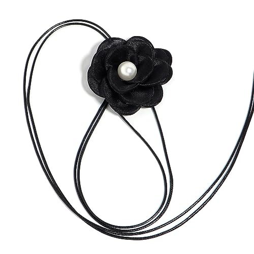 Flower Choker Necklace Rose Choker Camellia Flower Lace-up Necklace Gothic Choker for Women Girls von Chuyau