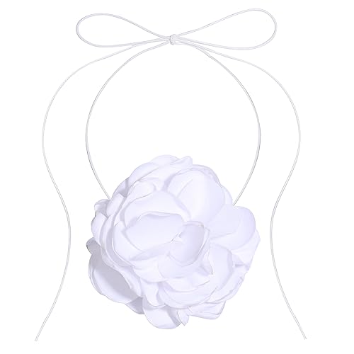 Flower Choker Necklace Rose Choker Camellia Flower Lace-up Necklace Gothic Choker for Women Girls von Chuyau