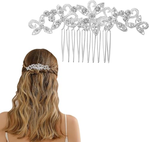 Chuyoujun Brautschmuck Diamant Blume Haarkamm mit Diamant Haarschmuck Kamm Braut Kopfbedeckung Glänzend Haarschmuck Geeignet für weibliche Mädchen Braut Brautjungfern von Chuyoujun