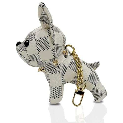 Chuzaro Taschenanhänger Hund aus schönem Kunstleder Schlüsselanhänger Französische Bulldogge PU Leder Frenchie Anhänger Geschenk (weiß-grau) von Chuzaro