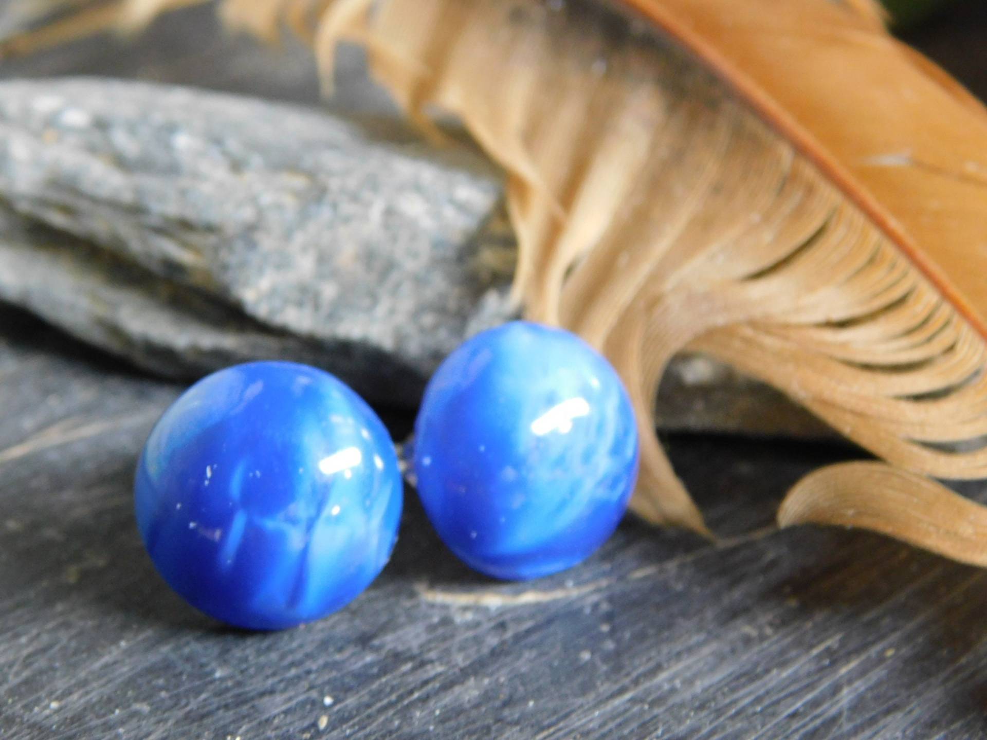 Blauer Mond. Vintage Ohrstecker Mit Kobaltblauen Glascabochons Und Chirurgenstahl #festiveetsyfinds von Chymiera