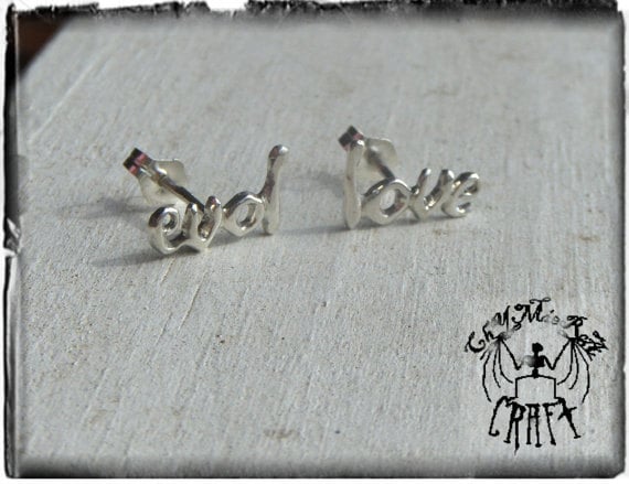 Evol Und Love, Sterling Silber Ohrstecker. Auf Bestellung. Statement Ohrringe Handmade Von Chymiera Bei Etsy #festiveetsyfinds von Chymiera