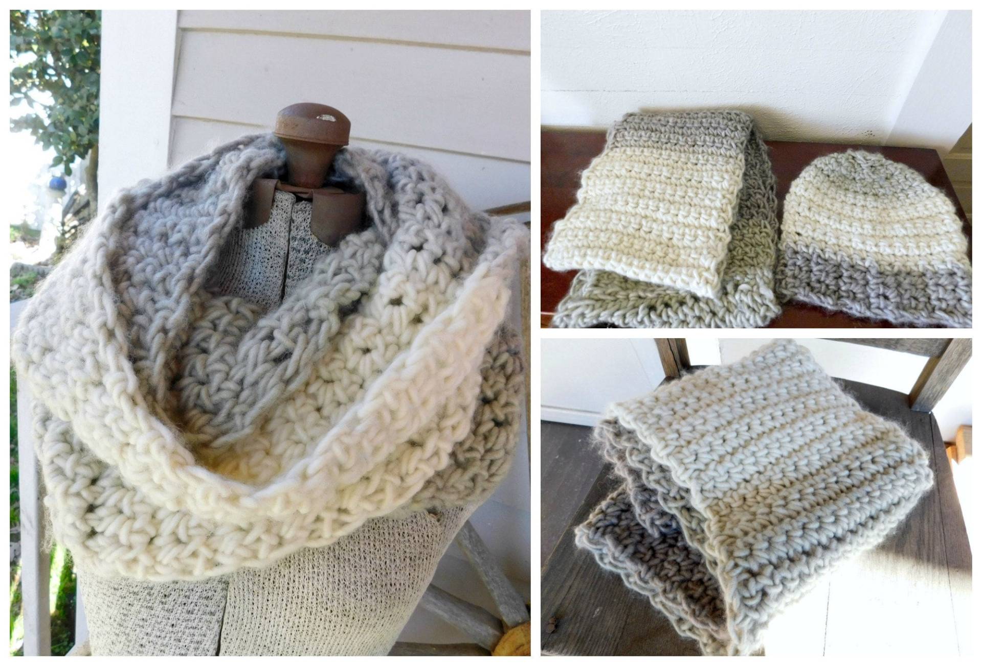 Sandstone Big Yarn Chunky Infinity Gehäkelte Übergroße Sperrige Schal Wrap Cowl & Winter-Hut Rustikale Handgemachte Wollmischung Garn Winter von Chymiera