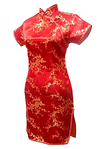Vintage Drache und Phoenix Kurz Qipao Elegant Frauen Cheongsam Mandarinenkragen Sexy Mini Chinesisches Kleid Oversize, Rot 2, Medium von Chyoieya