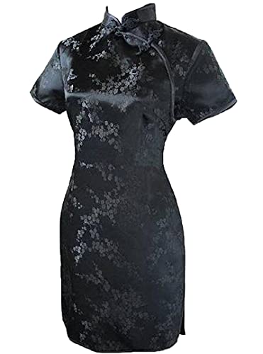 Vintage Drache und Phoenix Kurz Qipao Elegant Frauen Cheongsam Mandarinenkragen Sexy Mini Chinesisches Kleid Oversize, Schwarz 3, Medium von Chyoieya